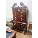 A CHIPPENDALE DESIGN MAHOGANY CHEST ON CHEST,