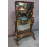 A 19th CENTURY MAHOGANY CHEVAL MIRROR,