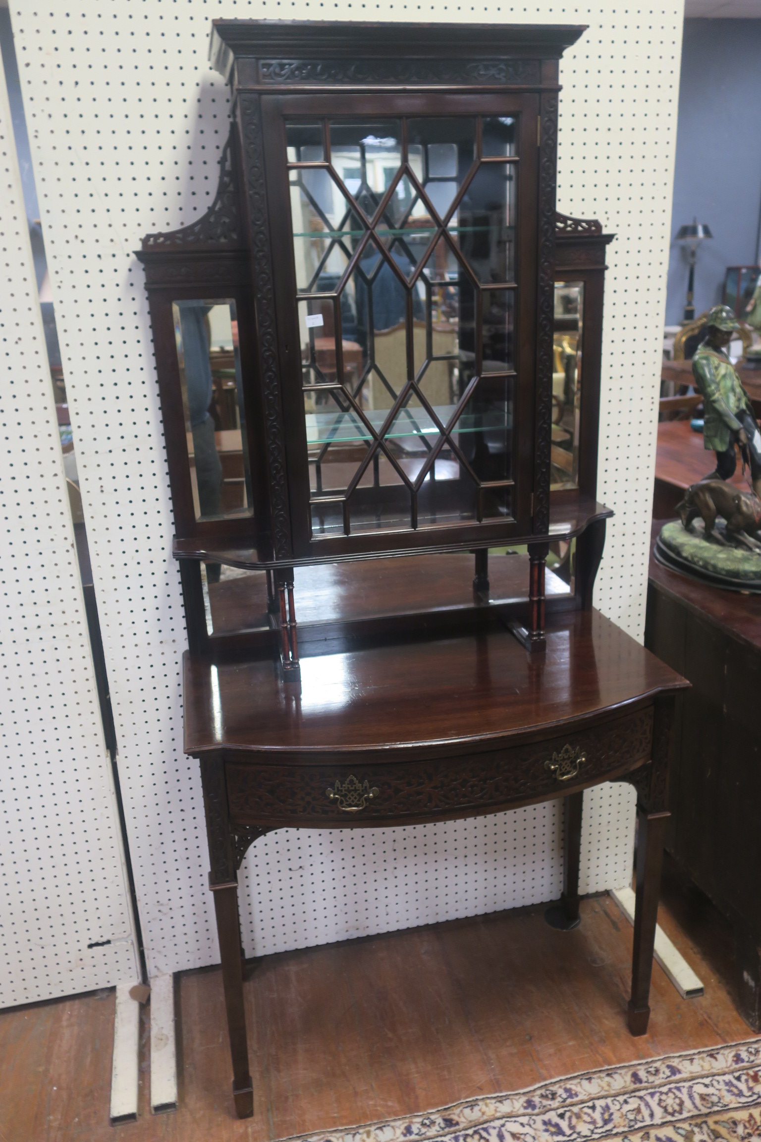 A CHINESE CHIPPENDALE DESIGN MAHOGANY DISPLAY CABINET,