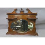 A 19th CENTURY MAHOGANY AND SATINWOOD INLAID OVERMANTLE MIRROR,