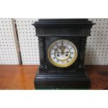 A 19th CENTURY BLACK SLATE MANTLE CLOCK,