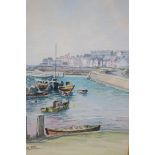 HARBOUR SCENE WITH BOATS Watercolour Indistinctly signed lower left 25cm (h) x 18cm (w)