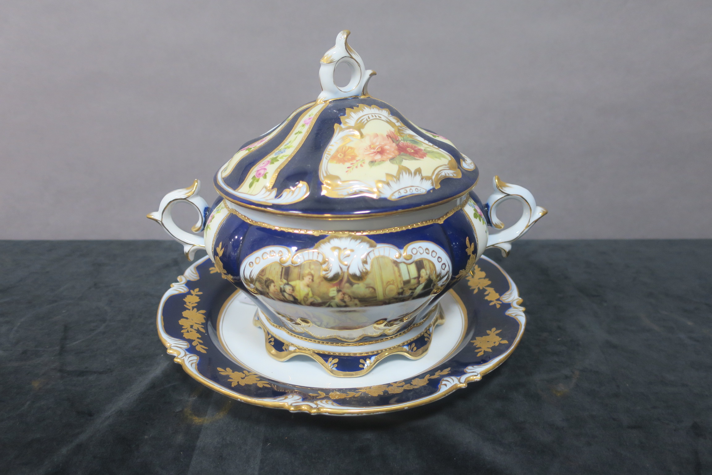 A SEVRES STYLE LIDDED TUREEN, and dish,