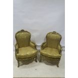 A PAIR OF CONTINENTAL GILTWOOD AND UPHOLSTERED ARMCHAIRS,