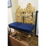 A PAIR OF CONTINENTAL GILT FRAME AND UPHOLSTERED SIDE CHAIRS,