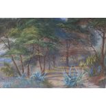 19th CENTURY Wooded Landscape with Donkey A watercolour Monogrammed lower left W.J.