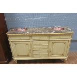 A CONTINENTAL CREAM PAINTED AND PARCEL GILT DOUBLE SINK UNIT,