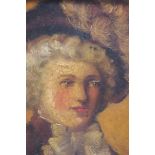 19th CENTURY Head and Shoulders Portrait of a Female Wearing a Hat and Cravat Oil on board 18cm (h)