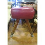 A HIDE UPHOLSTERED AND PINE POMMEL HORSE,