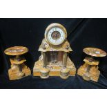 A FINE 19TH CENTURY MARBLE THREE PIECE CLOCK GARNITURE of architectural outline the Doric shaped