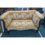 A 19th CENTURY MAHOGANY AND UPHOLSTERED DROP END TWO SEATER SETTEE,