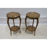 A PAIR OF CONTINENTAL KINGWOOD PARQUETRY AND GILT BRASS MOUNTED TABLES,