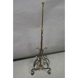 A 19th CENTURY BRASS AND WROUGHT IRON TELESCOPIC STANDARD LAMP,