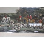 HUNTING SCENE Coloured engraving Inscribed 'Sir Richard Sutton and Quorn Hounds' 58cm (h) x 83cm