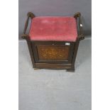 A 19th CENTURY MAHOGANY AND MARQUETRY MUSIC STOOL,