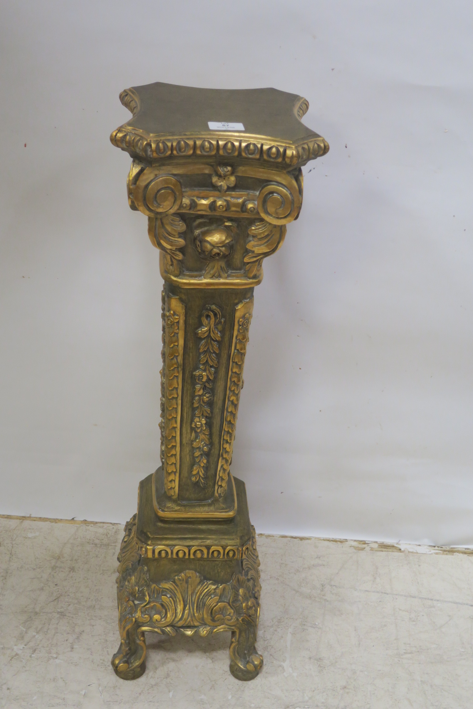 A CONTINENTAL GILT AND POLYCHROME PEDESTAL,