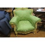 A PAIR OF CONTINENTAL GILTWOOD AND UPHOLSTERED ARMCHAIRS,