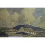 PAUL HENRY MOUNTAIN SCENE WITH COTTAGES a colour print 40cm x 60cm