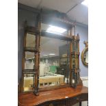 A 19th ROSEWOOD COMPARTMENTED OVERMANTLE MIRROR,