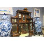 A FINE 19th CENTURY ROSEWOOD AND SATINWOOD INLAID COMPARTMENTED OVERMANTLE MIRROR,