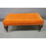 A REGENCY DESIGN MAHOGANY AND UPHOLSTERED STOOL,