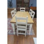 A NINE PIECE PINE PAINTED BREAKFAST SUITE,