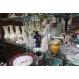 A MISCELLANEOUS COLLECTION, to include a Waterford cut glass jug and bowl, a collection of Belleek,