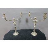 A FINE PAIR OF 19th CENTURY SHEFFIELD SILVER PLATE ON COPPER TWO BRANCH CANDELABRA,