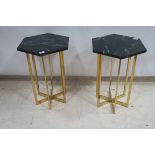 A PAIR OF CONTEMPORARY BRASS AND MARBLE OCCASIONAL TABLES,