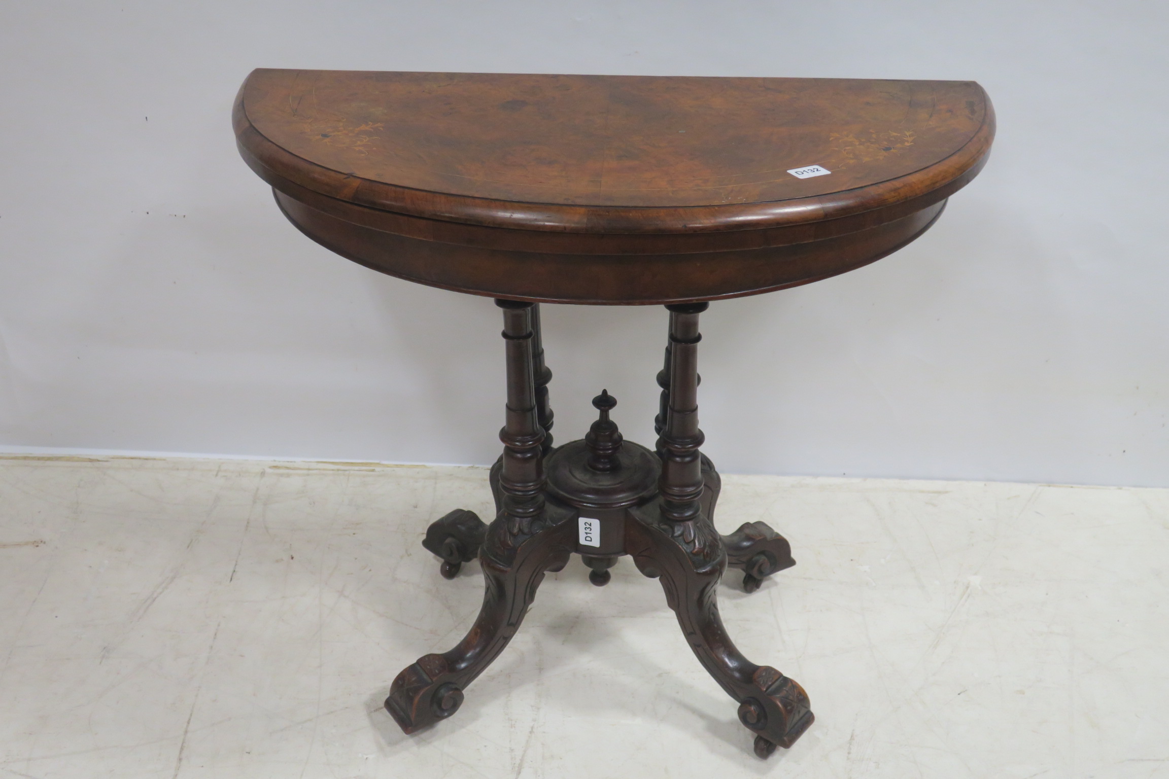 A GOOD 19th CENTURY BURR WALNUT INLAID FOLDOVER CARD TABLE,