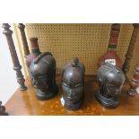 THREE AFRICAN HARDWOOD CARVED BUSTS, of females,