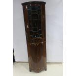 A 19th CENTURY MAHOGANY AND SATINWOOD INLAID CORNER CABINET,