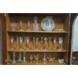 A MISCELLANEOUS COLLECTION OF GLASS, to include vases, decanter, champagne flutes, etc.