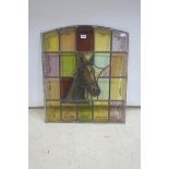 A LEAD GLASS AND COLOURED GLASS PANEL,