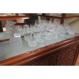 SIX WATERFORD CUT GLASS TUMBLERS, together with four Waterford cut glass brandy goblets, decanters,