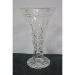 A WATERFORD CUT GLASS VASE of cylindrical tapering form on spreading foot 37cm (h)