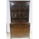 A GEORGIAN MAHOGANY INLAID SECRETAIRE BOOKCASE,