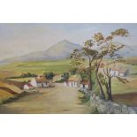 T DOWLING MOUNTAIN LANDSCAPE with cottages Oil on Canvas board Singed Lower Right 39cm (h) x 74cm