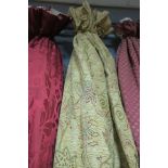 A PAIR OF GOLD FLORAL CURTAINS,