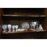 SIX WATERFORD CUT GLASS LIQUEUR GLASSES, together with four sherry glasses, cut glass bowl, etc.