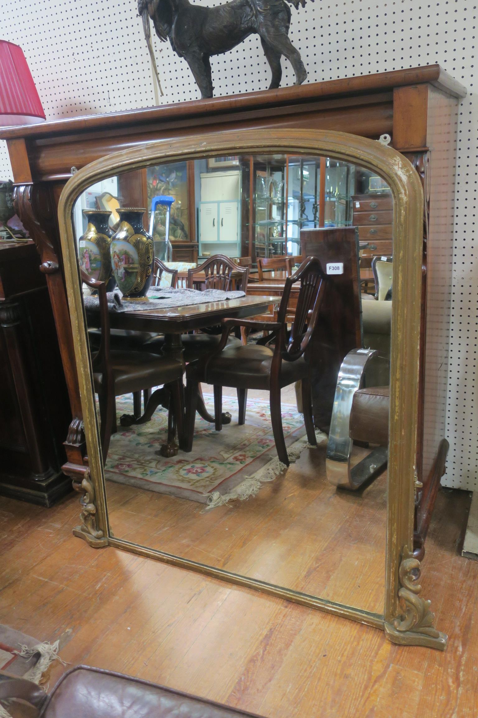 A 19TH CENTURY GILTWOOD AND GESSO OVER MANTLE MIRROR the rectangular mirror within a moulded frame
