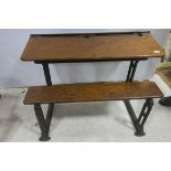 CIRCA 1900's CAST IRON AND PITCH PINE TWO SEATER SCHOOL DESK 72cm (h) x 87cm (w) x 60cm (d)