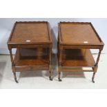 A FINE PAIR OF BURR WALNUT END TABLES each with rectangular outline with moulded gallery above a