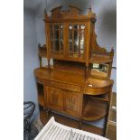 A 19TH CENTURY MAHOGANY SIDE CABINET with a super structure and bevelled glass doors flanked by