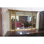 A VERY FINE REGENCY GILTWOOD AND GESSO COMPARTMENTED OVERMANTLE MIRROR,