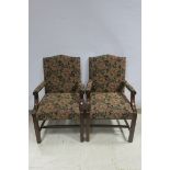 A PAIR OF GAINSBOROUGH DESIGN MAHOGANY AND UPHOLSTERED ELBOW CHAIRS