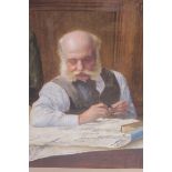 PORTRAIT OF A GENTLEMAN Studying Sea Charts A Watercolour 45cm x 32cm