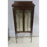 A 19TH CENTURY MAHOGANY AND SATINWOOD INLAID DISPLAY CABINET with moulded back above a glazed door