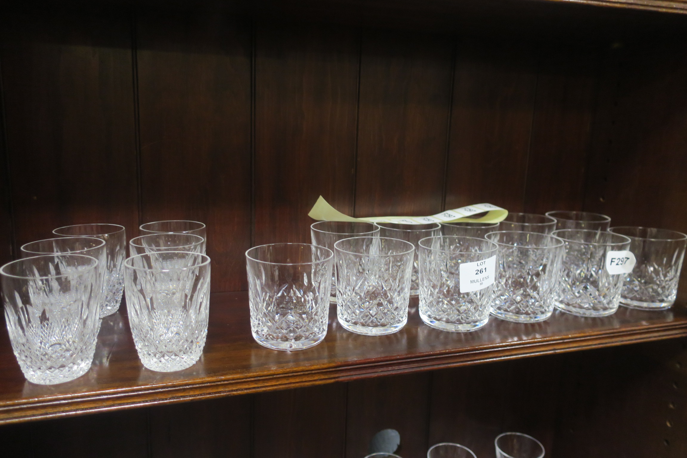 ELEVEN WATERFORD CUT GLASS WHISKEY TUMBLERS,