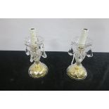 A PAIR OF GILT BRASS AND CUT GLASS TABLE LAMPS,